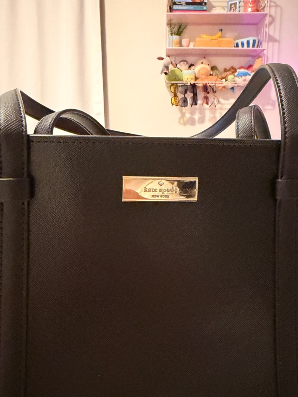kate spade black leather structured tote with gold logo - Picture 3 of 4